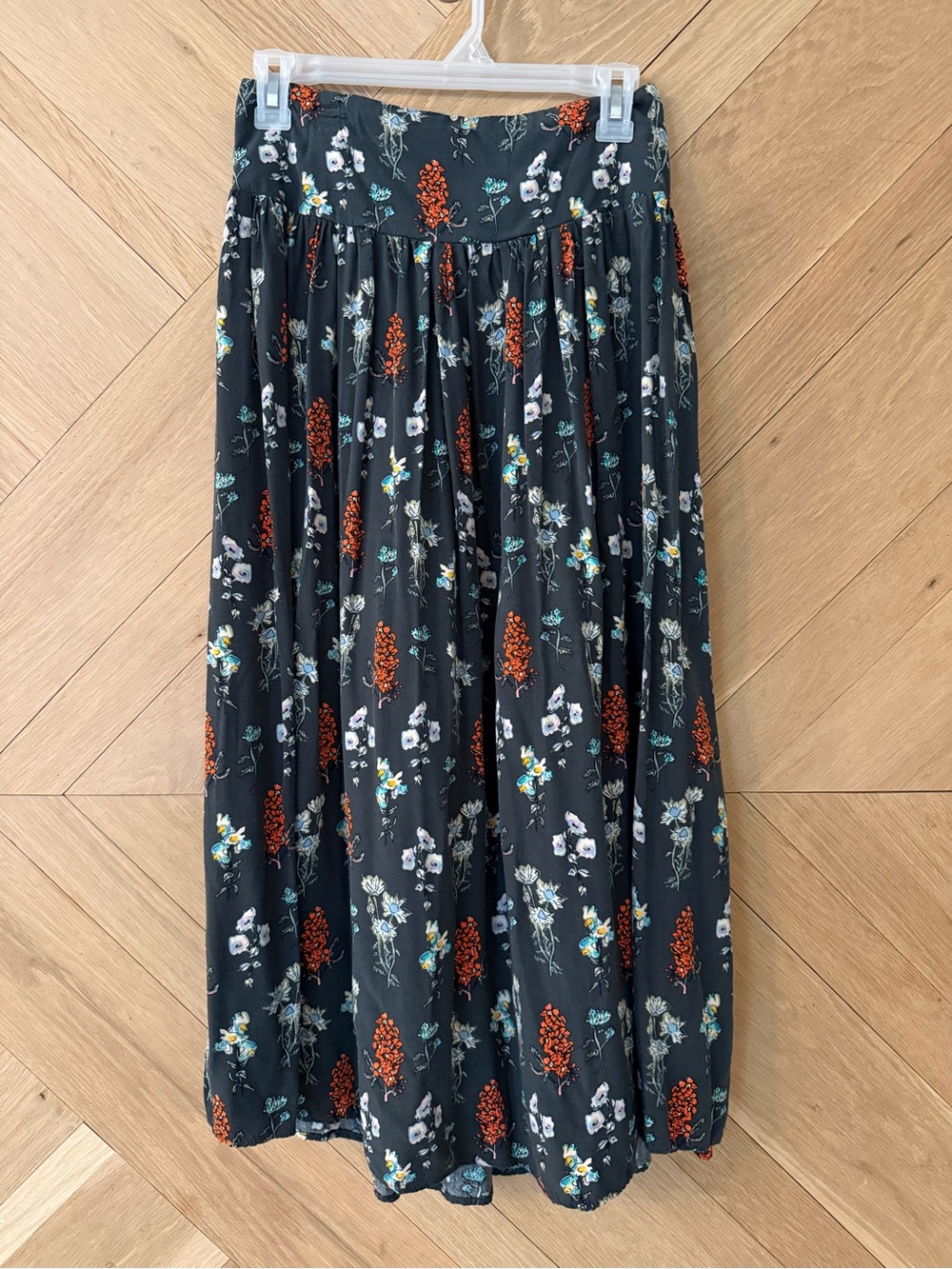 NATURAL LIFE Black Maxi Skirt with Rust and Floral Print